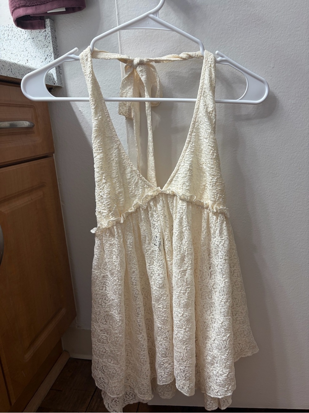 Pacsun Cream Lace Halter Babydoll Top